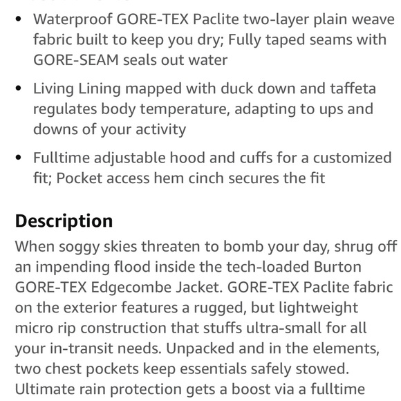 Burton Gore-Tex Edgecomb Raincoat - Picture 6 of 8